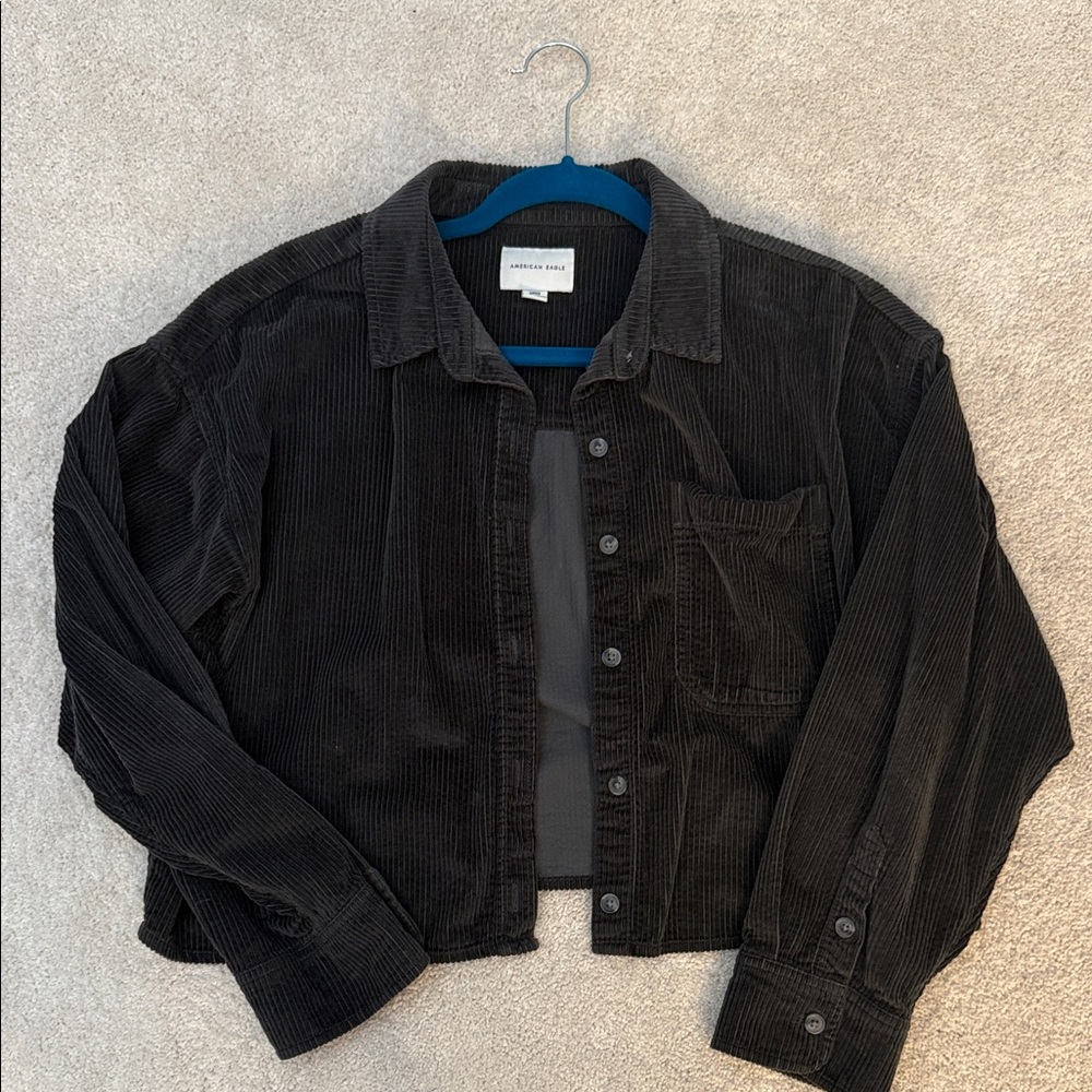 American Eagle Dark Gray Cropped Corduroy Shirt Jacket